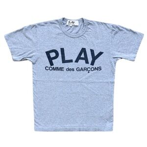Comme des Garcons Play Grey Text Logo Tee L Boxy Streetwear